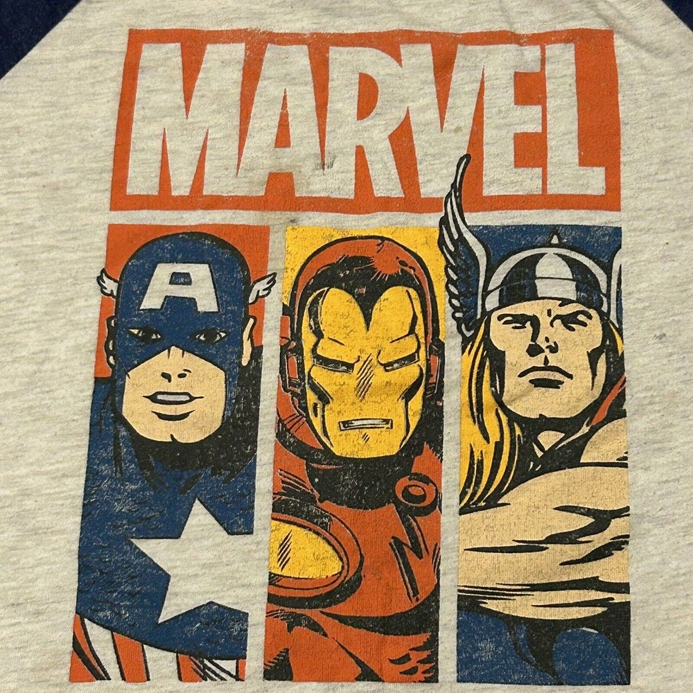 Marvel Superhereos Boys Size 8 Gray T-shirt Capt. America, Iron man, Thor - Picture 2 of 11